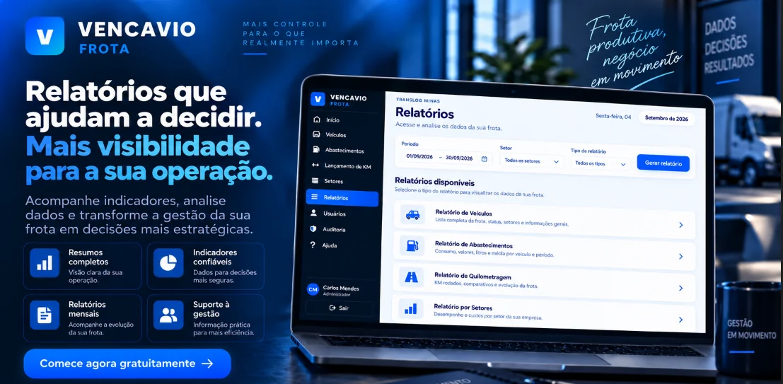 Tela real de relatórios do Vencavio Frota
